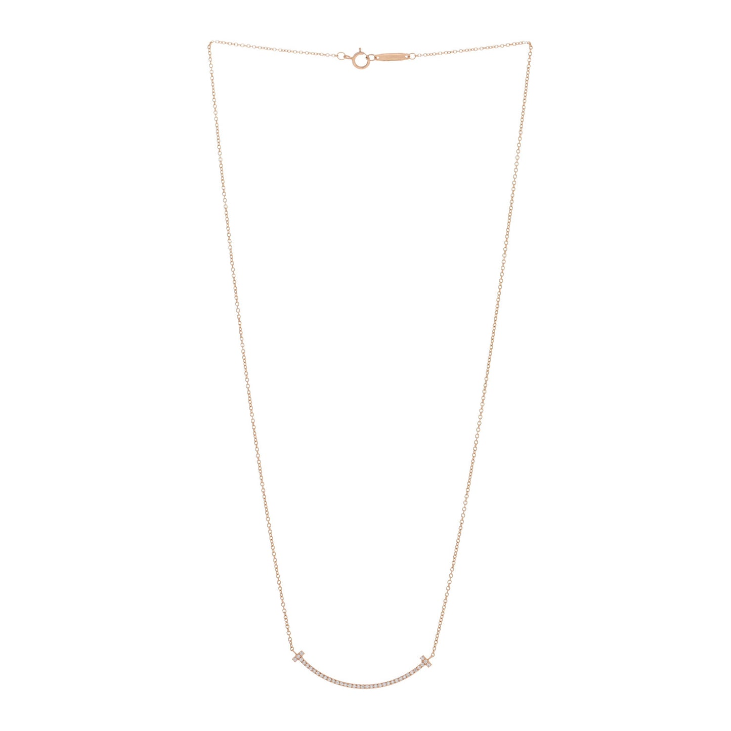 18K Rose Gold Diamond Small T Smile Pendant Necklace
