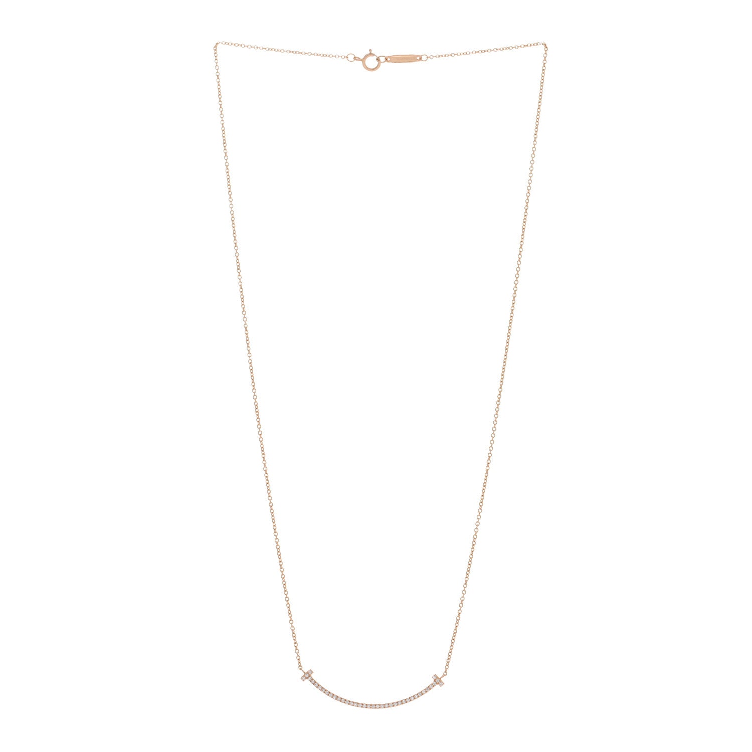 Tiffany 18K Rose Gold Diamond Small T Smile Pendant Necklace 3 of 5