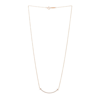 Tiffany 18K Rose Gold Diamond Small T Smile Pendant Necklace 3 of 5