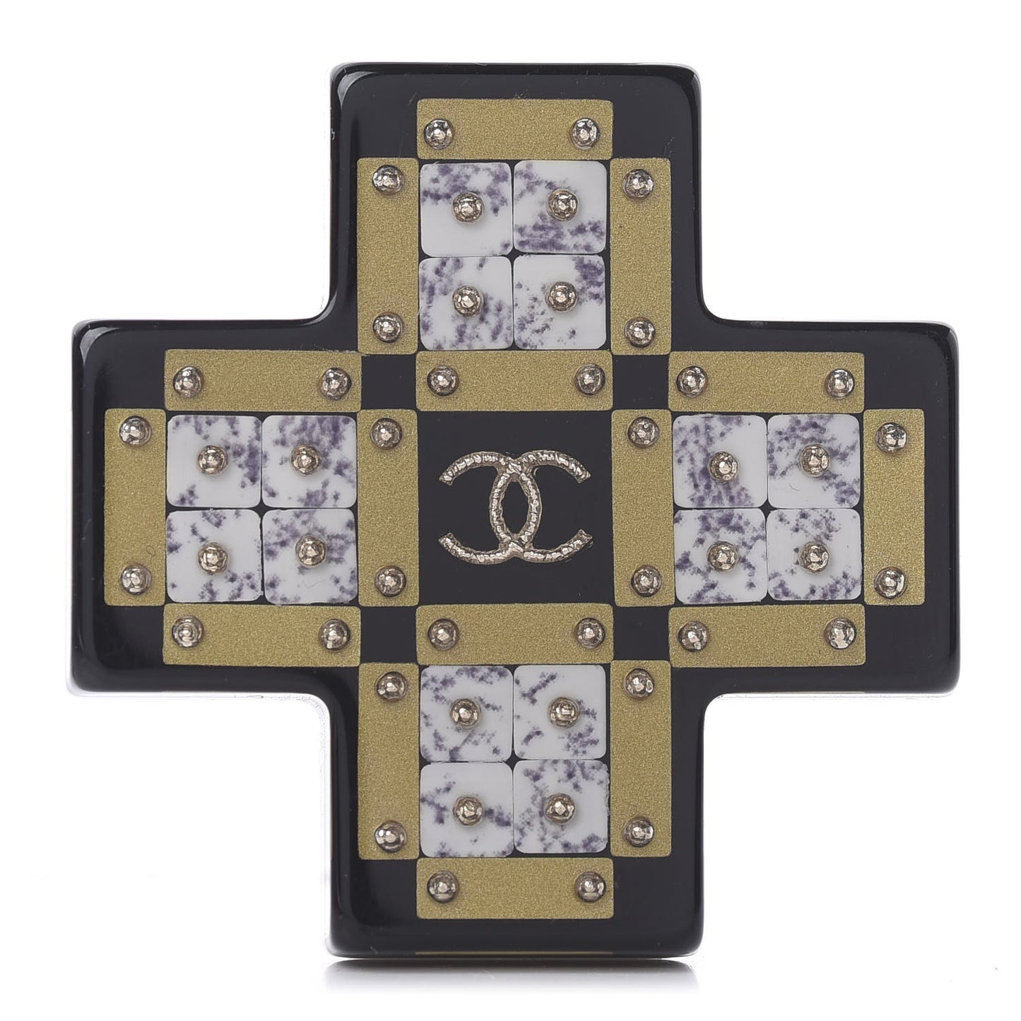 Resin Glitter Bead CC Cross Brooch Black Gold