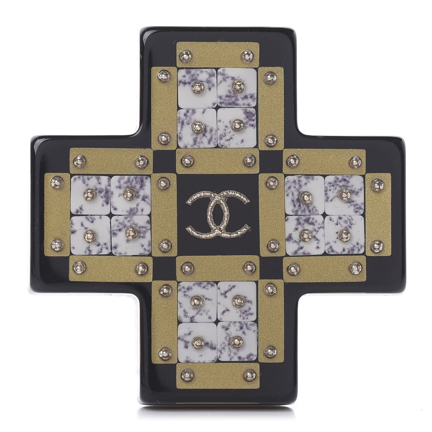 Chanel Resin Glitter Bead CC Cross Brooch Black Gold 1 of 3