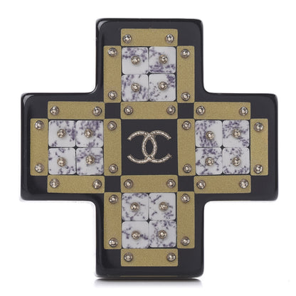 Chanel Resin Glitter Bead CC Cross Brooch Black Gold 1 of 3