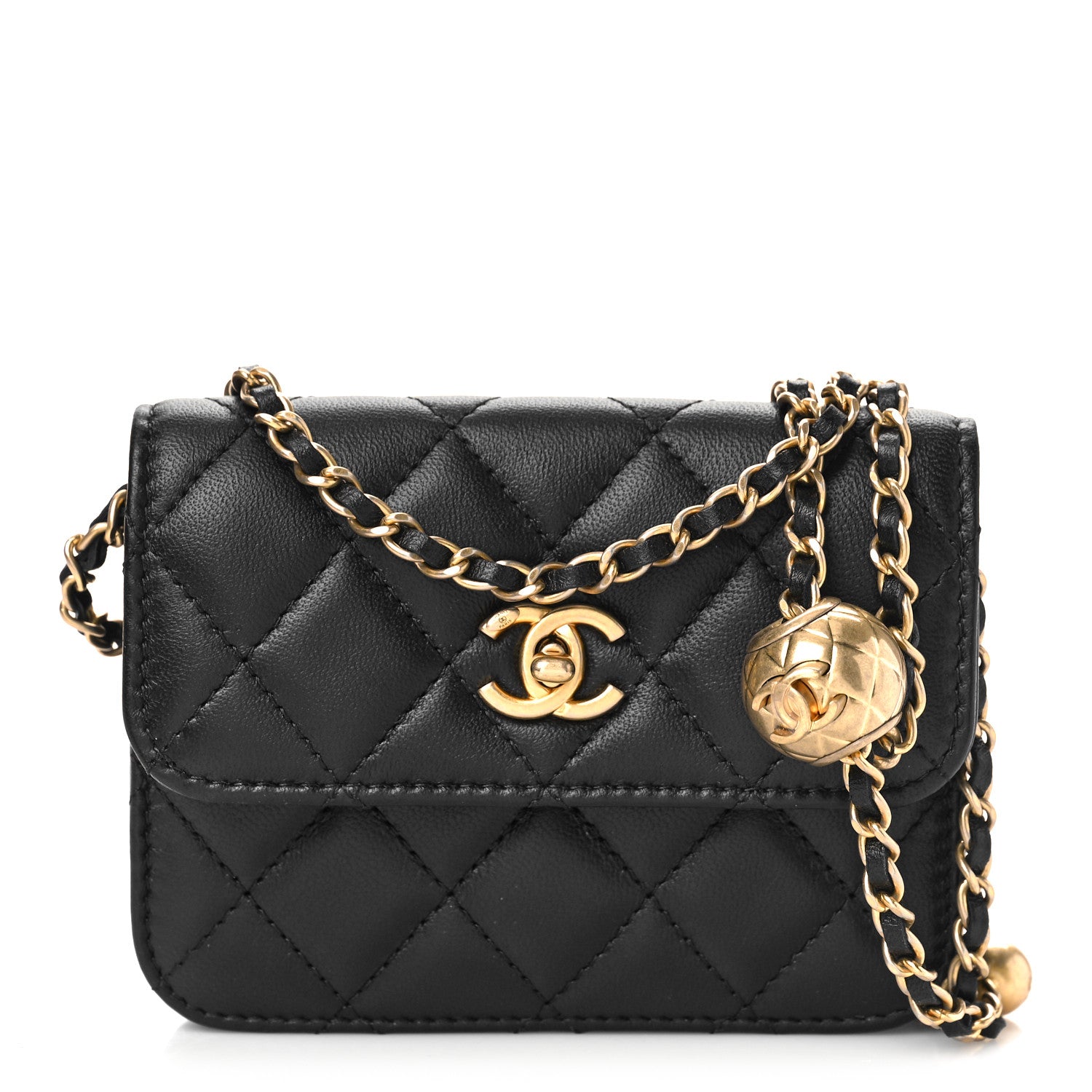 Chanel Lambskin Quilted Pearl Crush Clutch With Chain Black 1 of 10