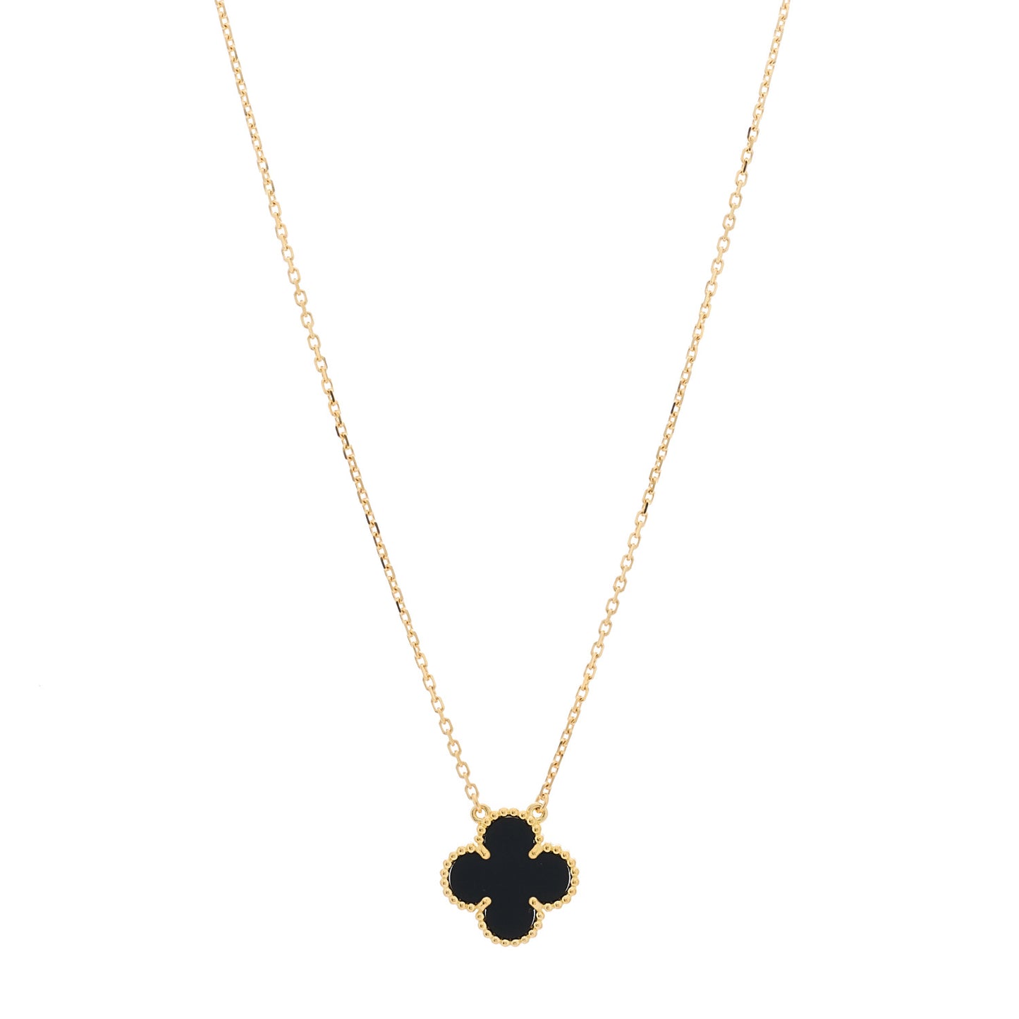 18K Yellow Gold Black Onyx Vintage Alhambra Pendant Necklace