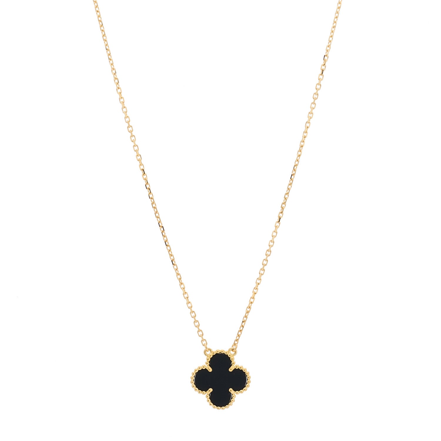 Van Cleef & Arpels 18K Yellow Gold Black Onyx Vintage Alhambra Pendant Necklace 1 of 6