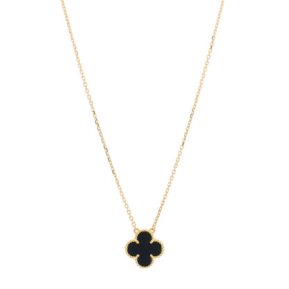 Van Cleef & Arpels 18K Yellow Gold Black Onyx Vintage Alhambra Pendant Necklace 1 of 6