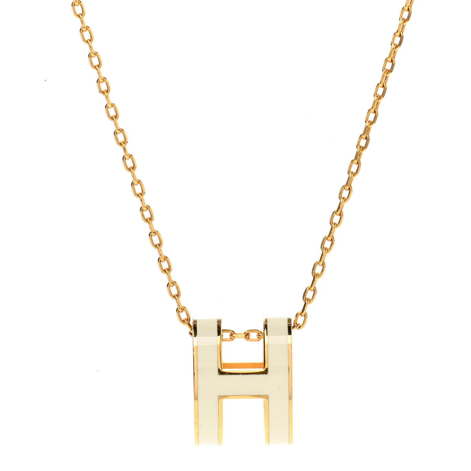 Hermes Lacquered Gold Mini Pop H Pendant Necklace White 4 of 5