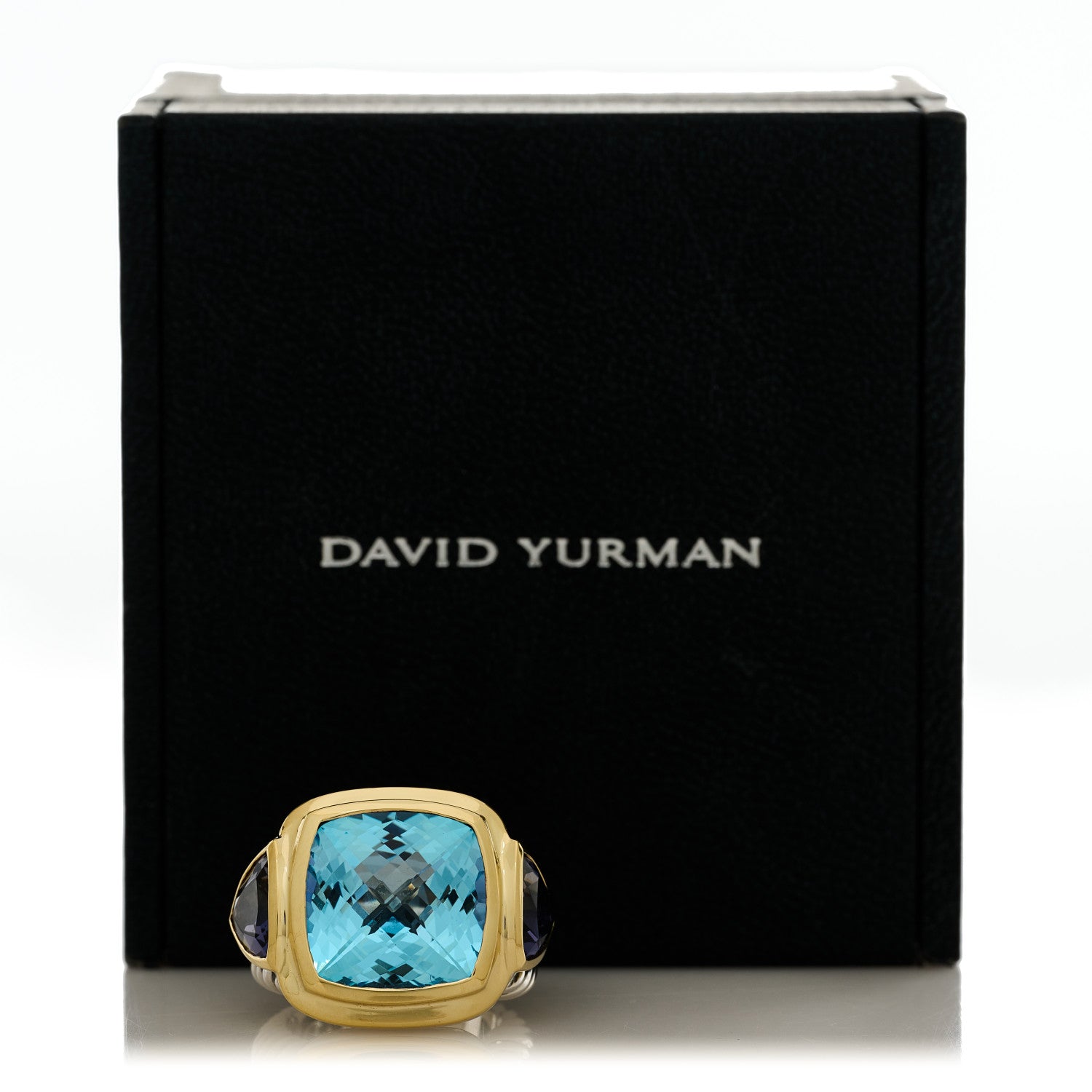 David Yurman Sterling Silver 18K Yellow Gold Blue Topaz Iolite Cable Mosaic Ring 53 6.25 6 of 6