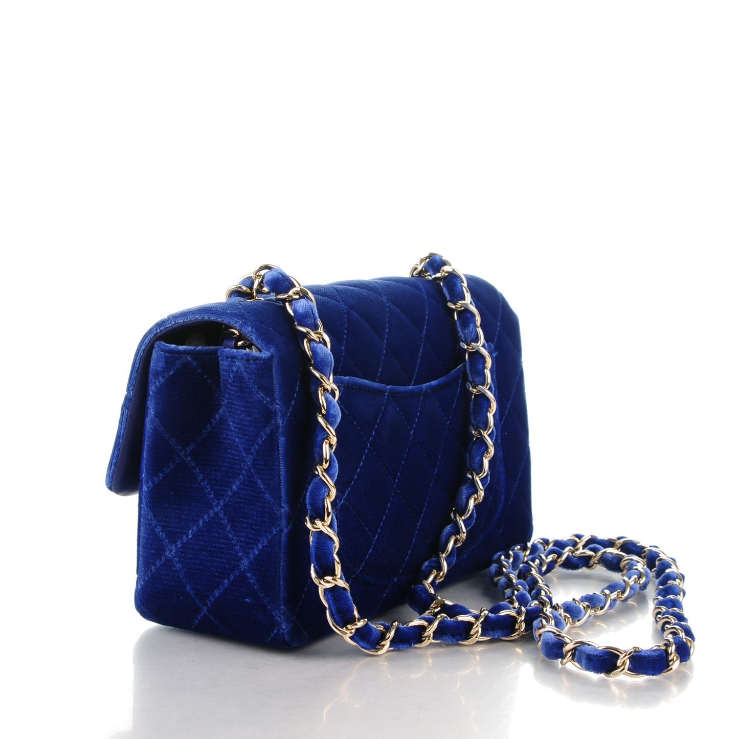 Velvet Quilted Mini Rectangular Flap Blue