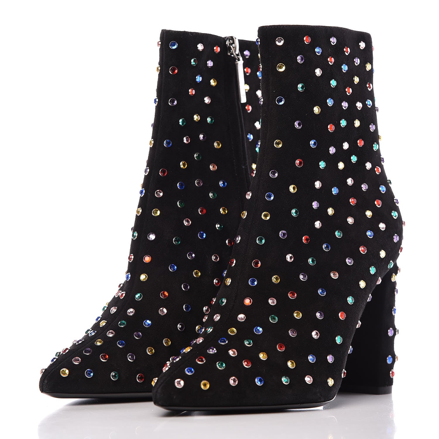 Saint Laurent Suede Crystal Betty 95 Ankle Boots 38 Black Multicolor 3 of 8