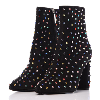 Saint Laurent Suede Crystal Betty 95 Ankle Boots 38 Black Multicolor 3 of 8