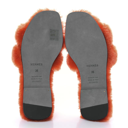 Hermes Woolskin Oran Sandals 36 Orange 5 of 8
