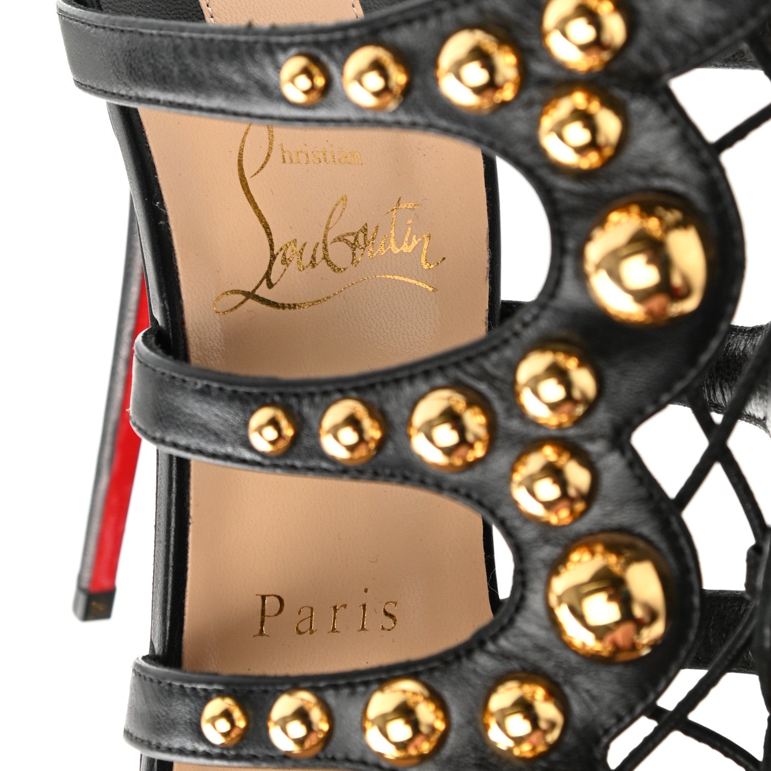 Christian Louboutin Kid Amazoutiful 120 Lace Up Sandals 38.5 Black Gold 7 of 8