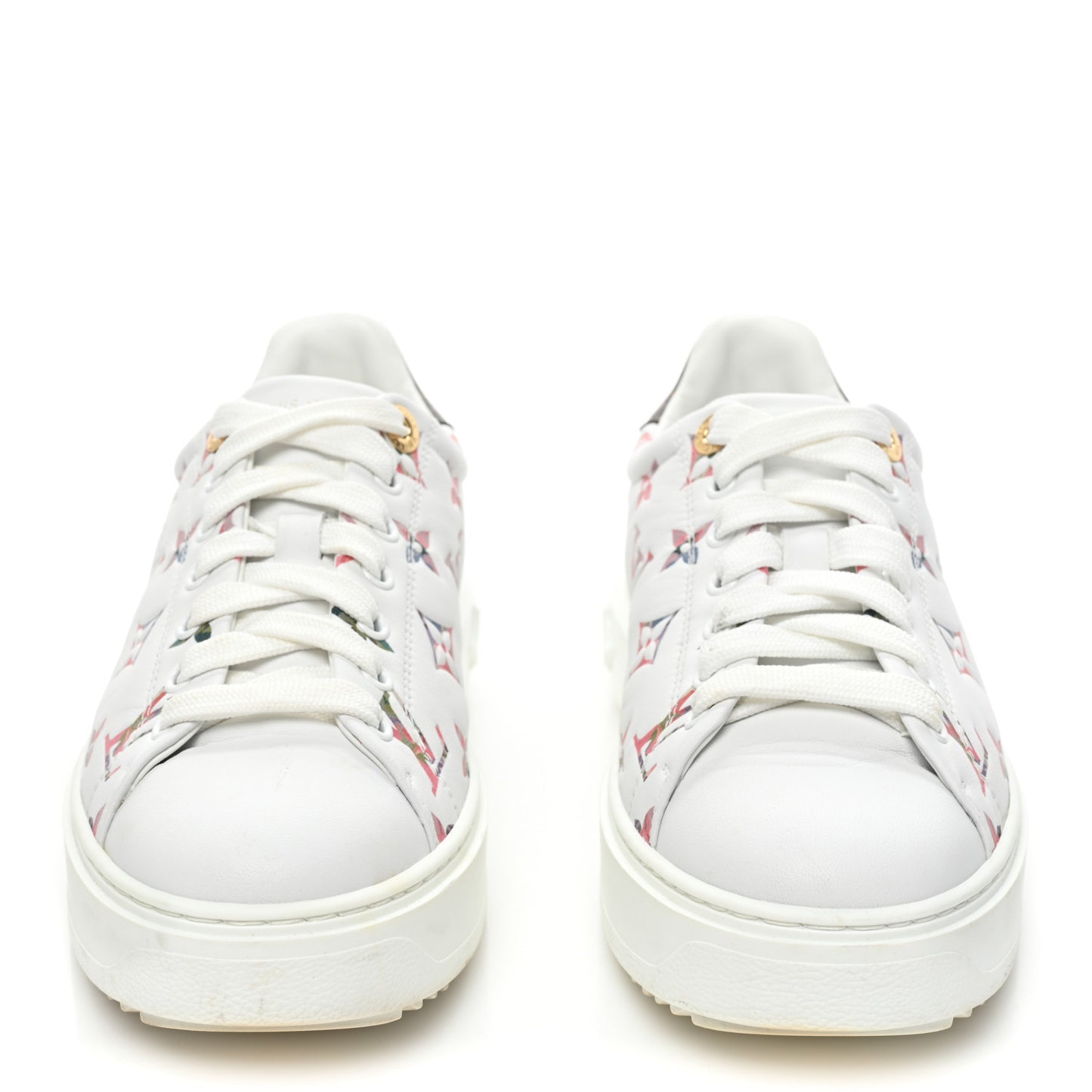 Lambskin Embossed Floral Monogram Time Out Sneakers 38 White