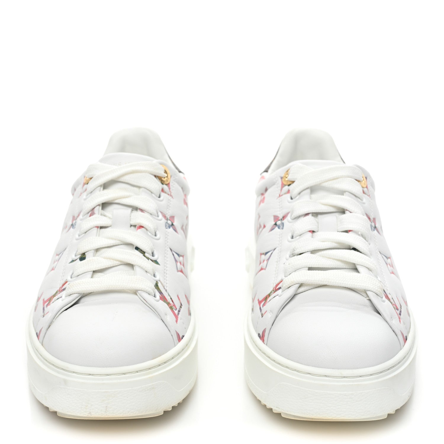Louis Vuitton Lambskin Embossed Floral Monogram Time Out Sneakers 38 White 2 of 10