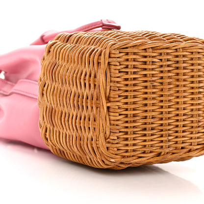 Miu Miu Grace Lux Calfskin Rattan Woven Bucket Drawstring Crossbody Bag Begonia Miel 9 of 10