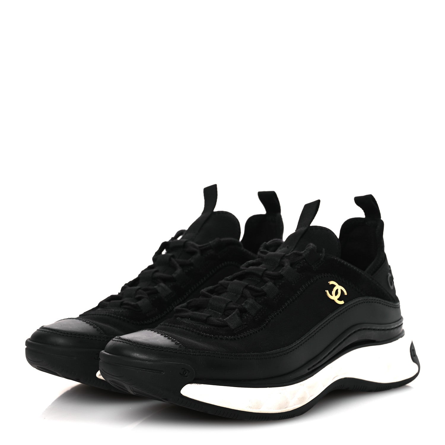Chanel Velvet Calfskin Mixed Fibers CC Sneakers 38.5 Black 4 of 15
