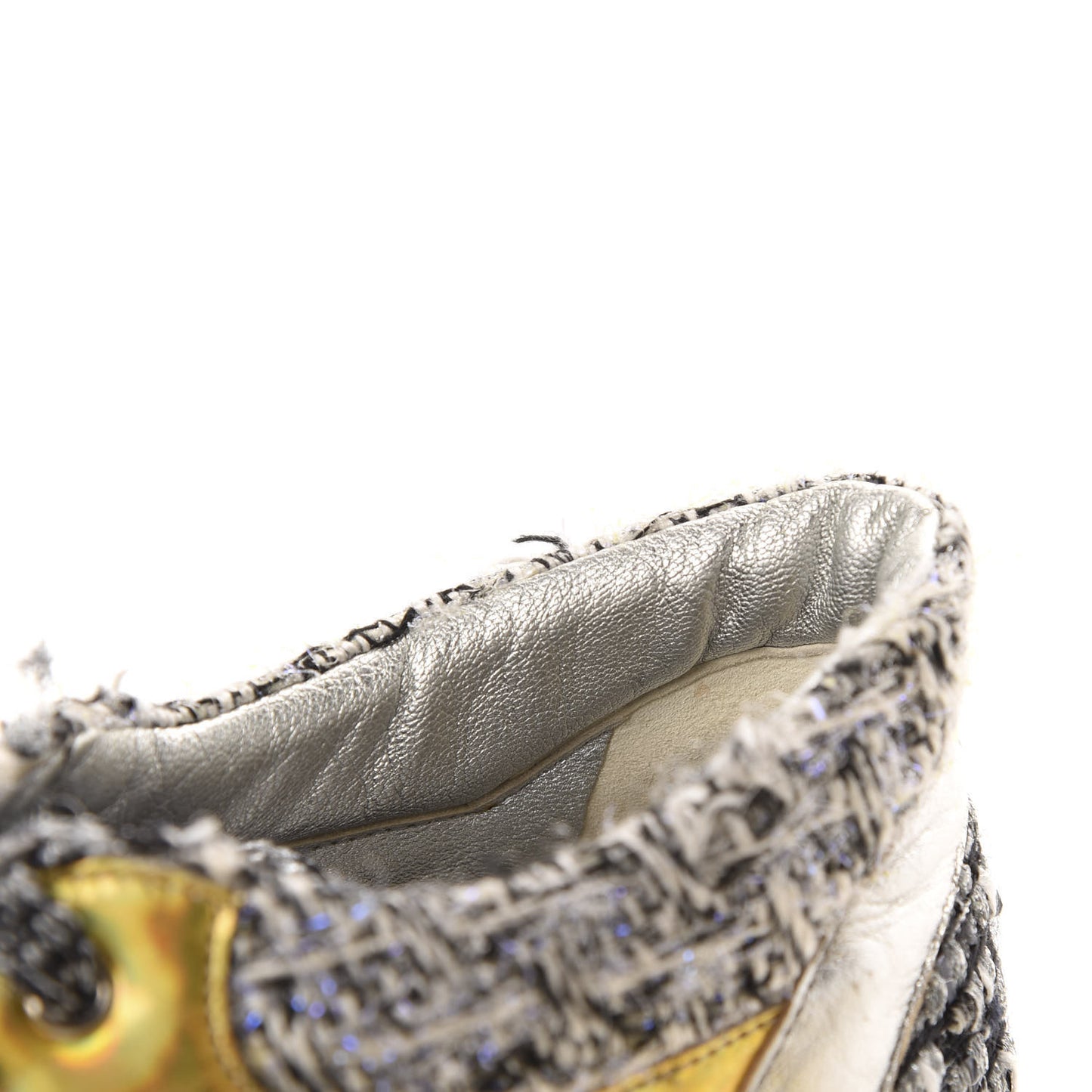 Tweed Lambskin Tennis Sneakers 36.5 Black White Argent