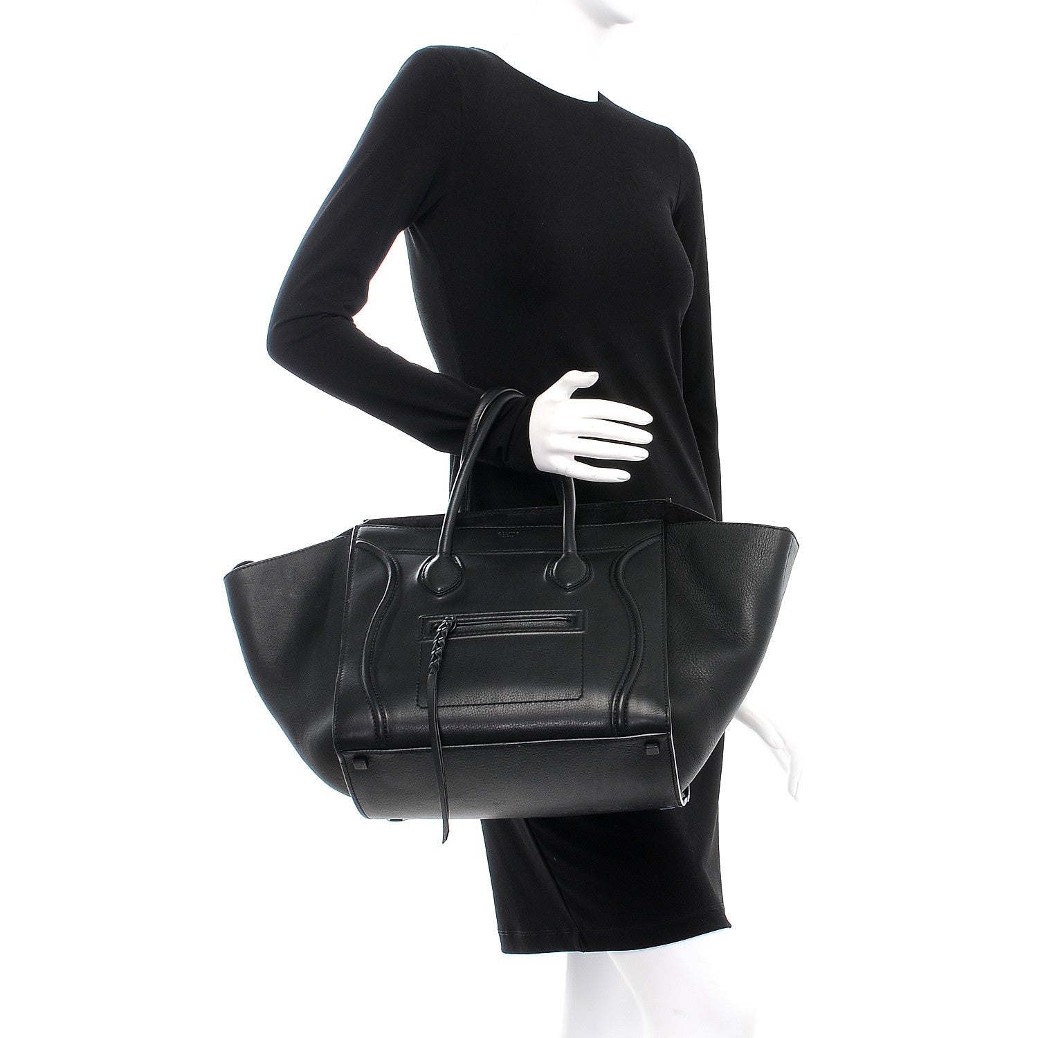 Celine Supple Calfskin Medium Phantom Luggage Black 2 of 13