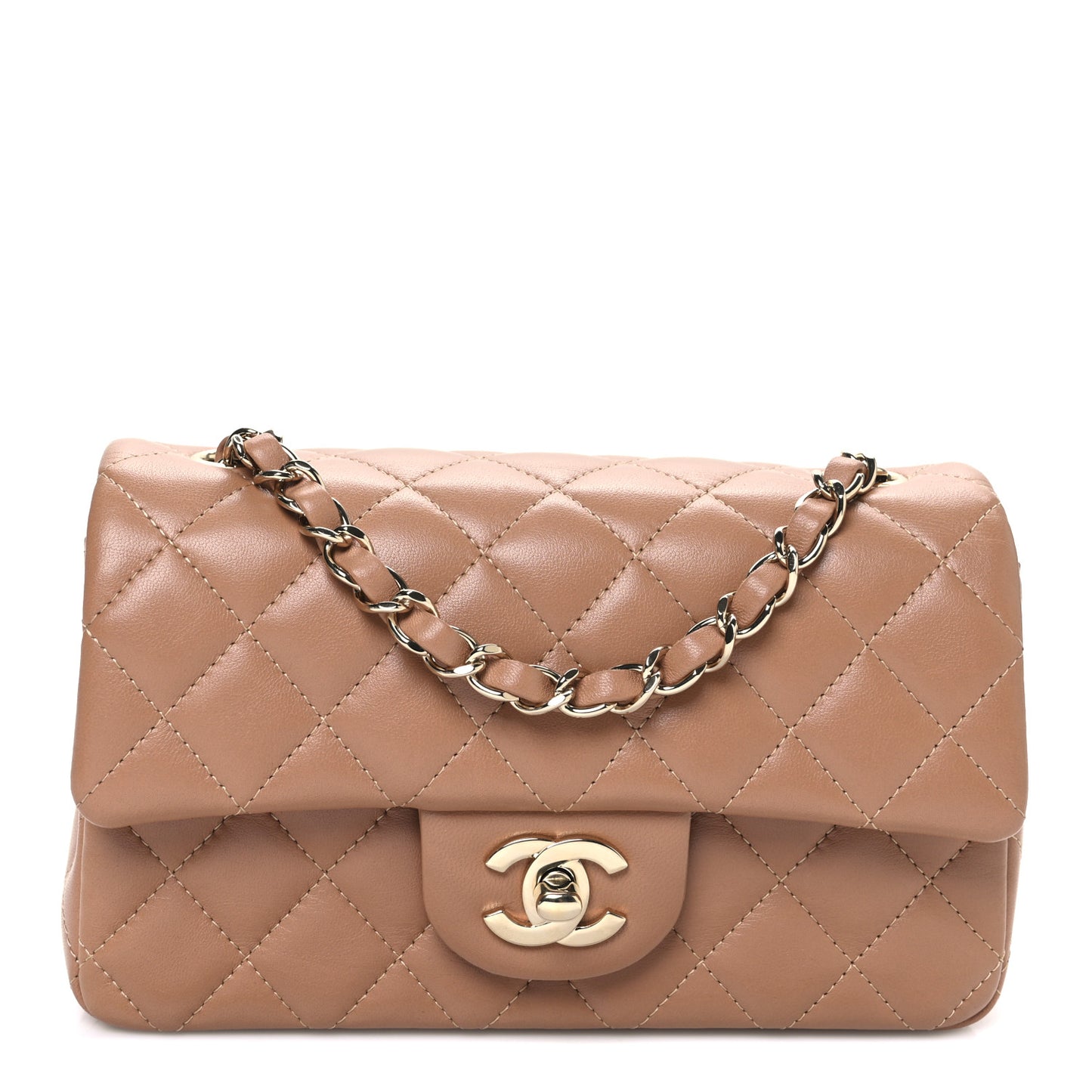 Lambskin Quilted Mini Rectangular Flap Dark Beige