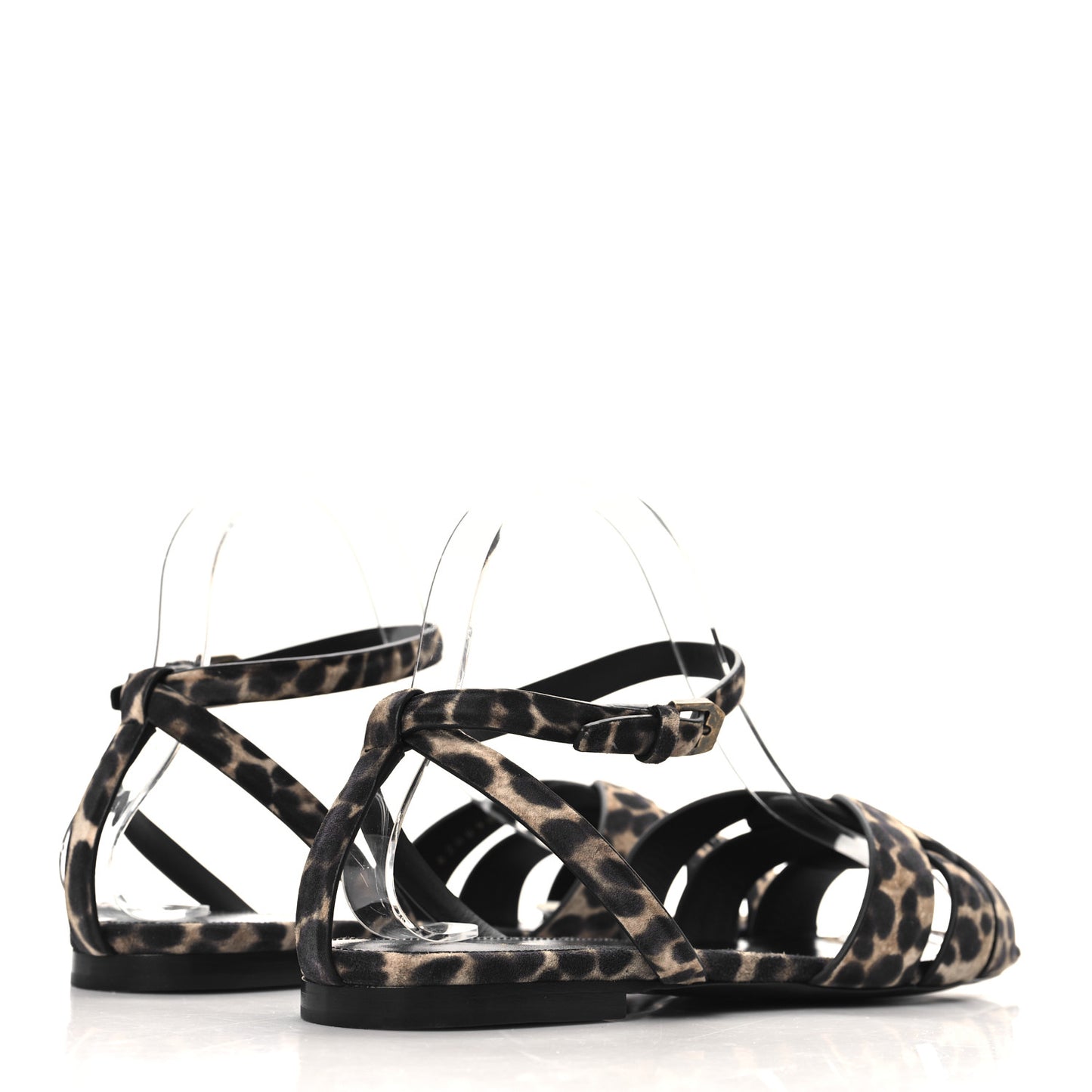 Suede Leopard Print Tribute 05 Ankle Strap Sandals  40 Russian Beige