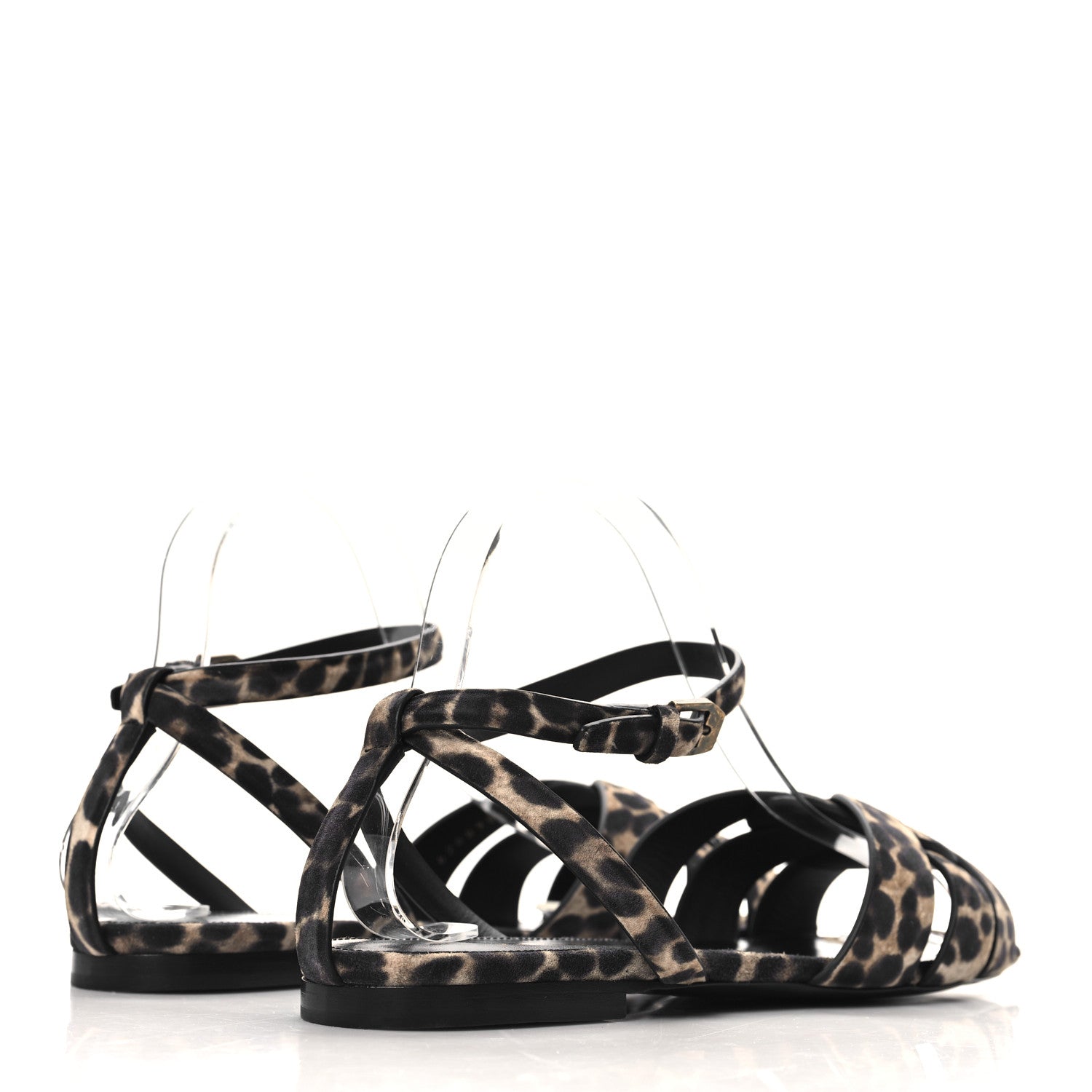 Saint Laurent Suede Leopard Print Tribute 05 Ankle Strap Sandals  40 Russian Beige 5 of 10