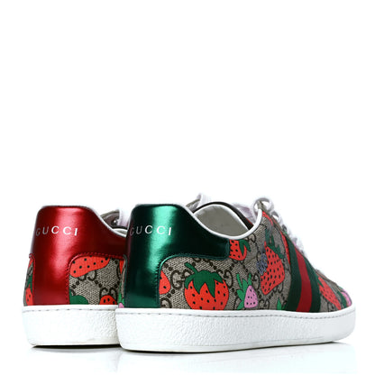 Gucci GG Supreme Monogram Strawberry Web Womens Ace Sneakers 40 Beige Multicolor Red Green 3 of 6