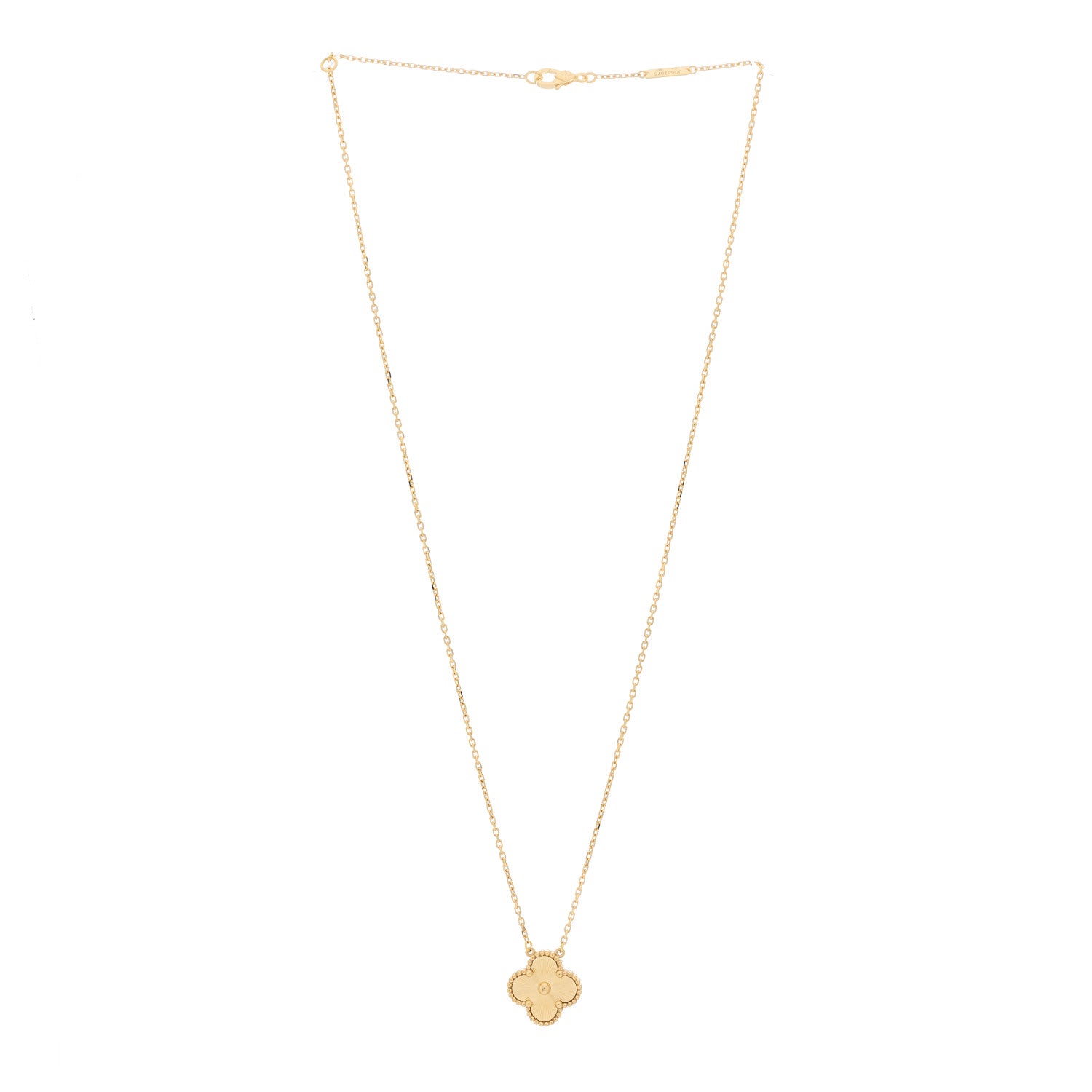 Van Cleef & Arpels 18K Yellow Gold Guilloche Vintage Alhambra Pendant Necklace 3 of 6