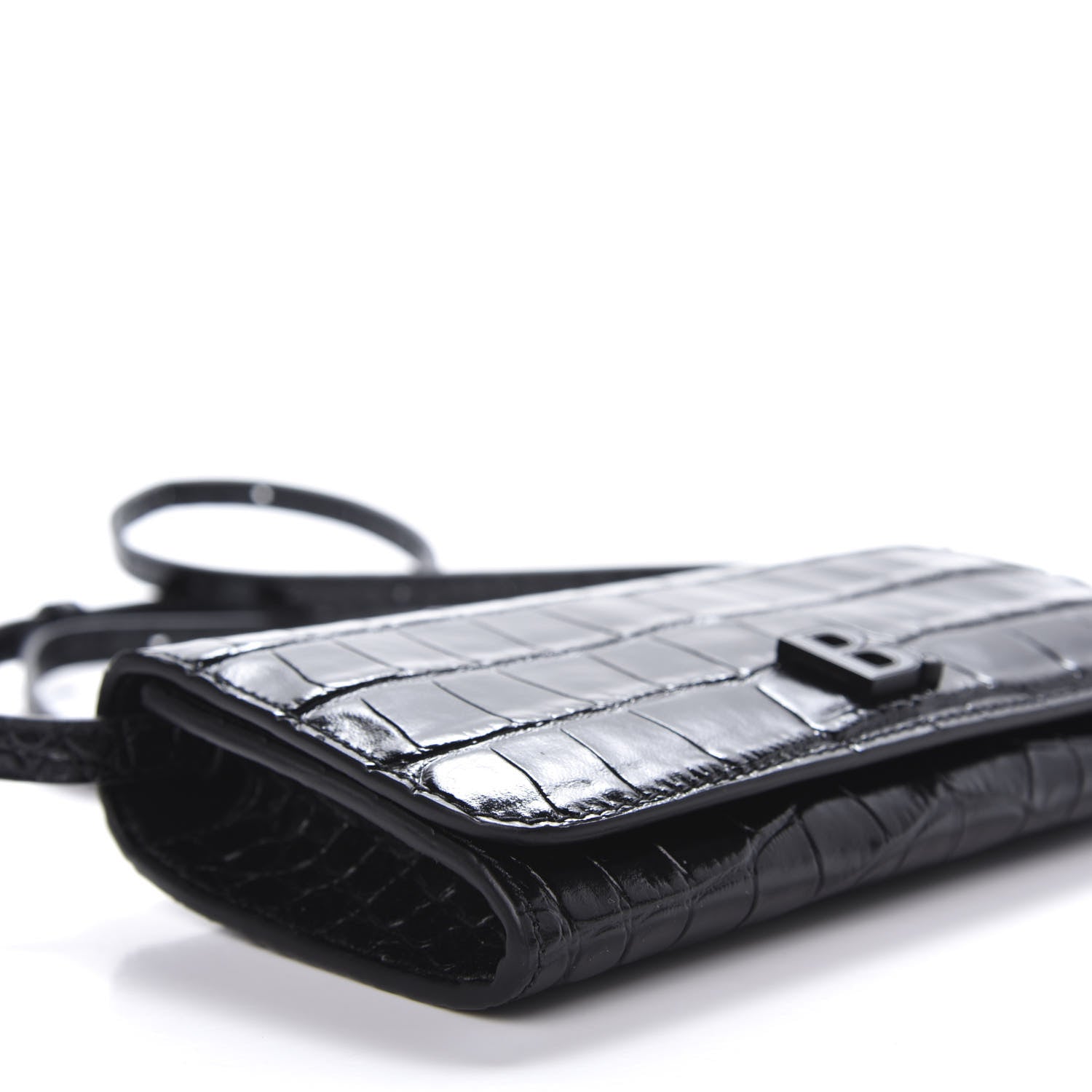 Balenciaga Calfskin Crocodile Embossed Touch Phone Holder With Strap Black 6 of 9