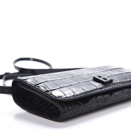Balenciaga Calfskin Crocodile Embossed Touch Phone Holder With Strap Black 6 of 9