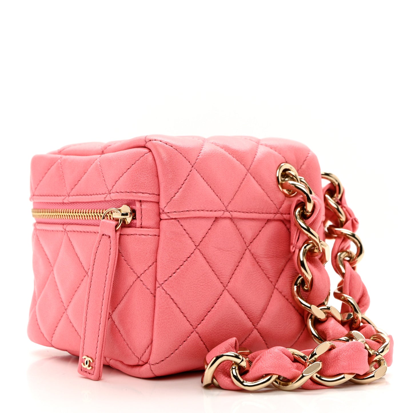 Lambskin Quilted Cube Chain Wristlet Case Pink