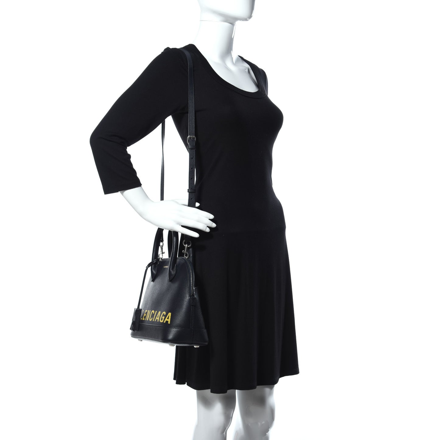 Signature Grained Calfskin Logo S Ville Top Handle Bag Bleu Tempete Jaune