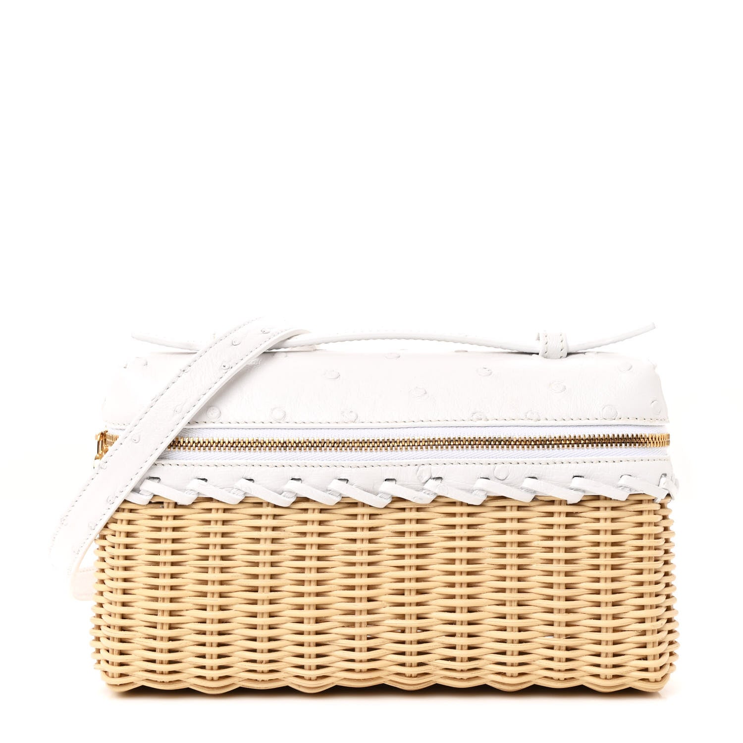 Loro Piana Wicker Ostrich East West L19 Extra Pocket Pouch Malt White 1 of 10