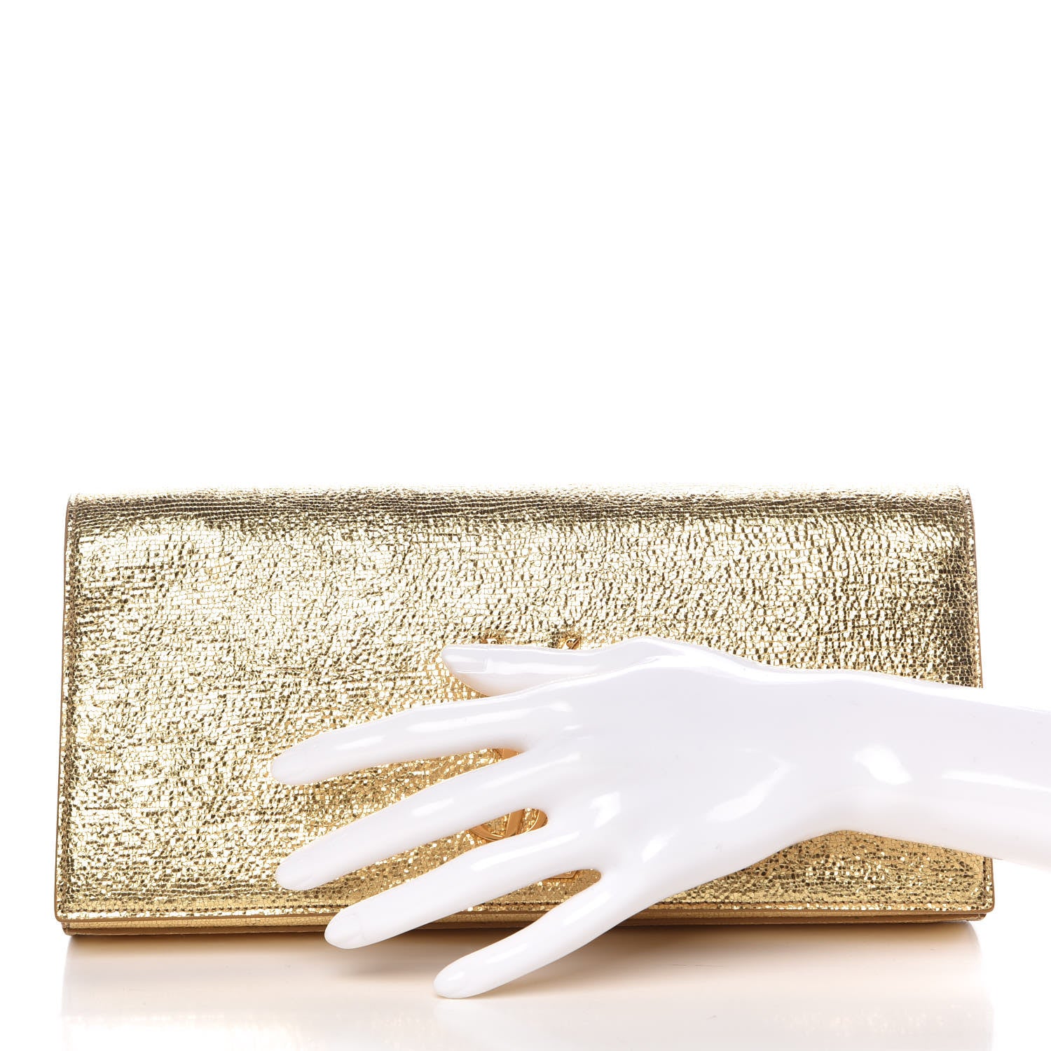 Saint Laurent Metallic Calfskin Monogram Cassandre Clutch Gold 2 of 11