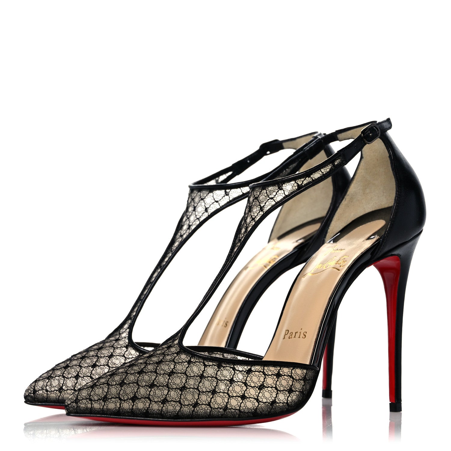 Christian Louboutin Nappa Shiny Bas Resille Salonu 100 T Strap Pumps 37 Black 3 of 8