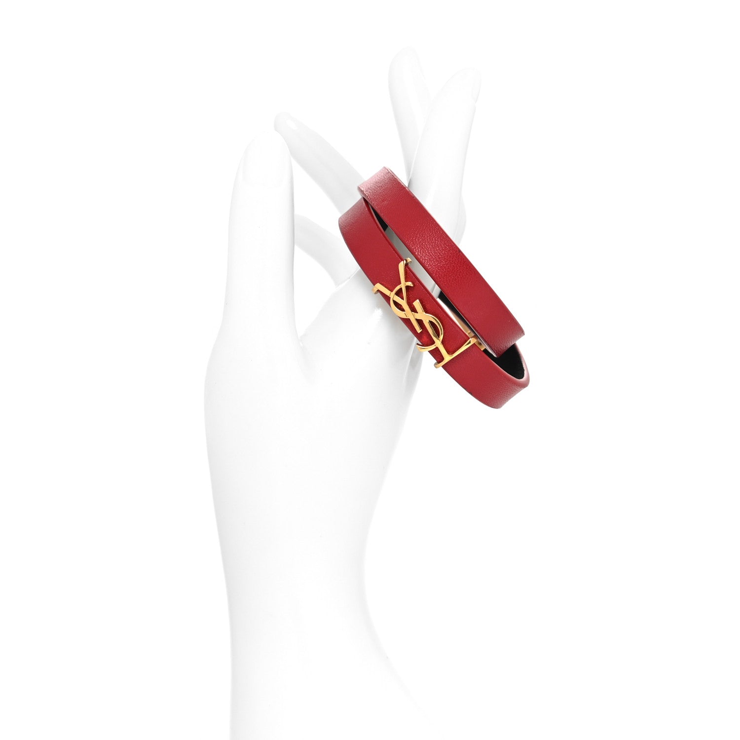 Saint Laurent Calfskin Opyum Double Wrap Bracelet L Rouge Eros 2 of 5
