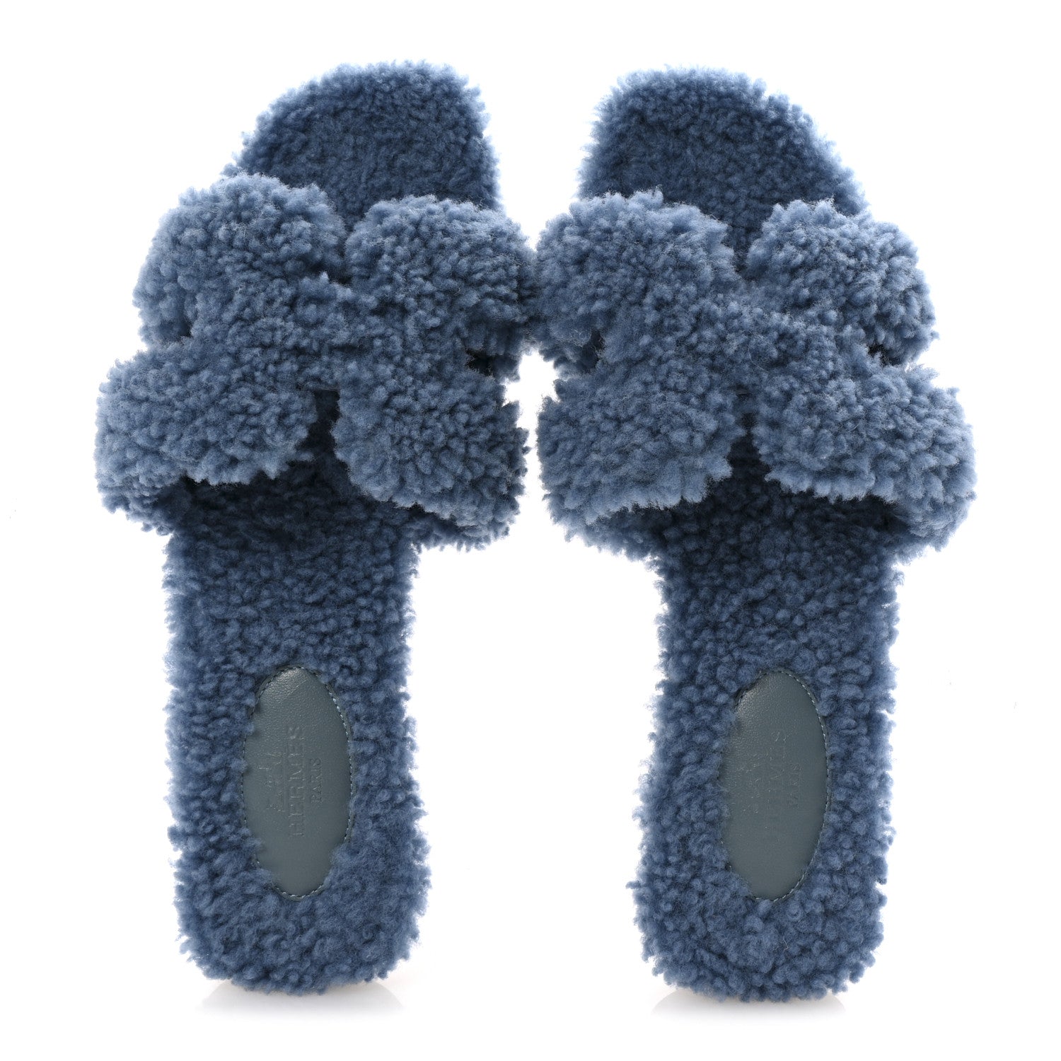 Hermes Woolskin Oran Sandals 38.5 Bleu 2 of 9