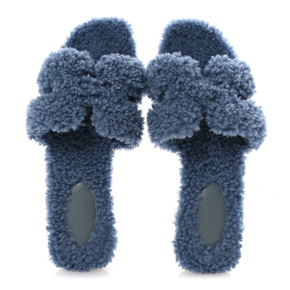Hermes Woolskin Oran Sandals 38.5 Bleu 2 of 9