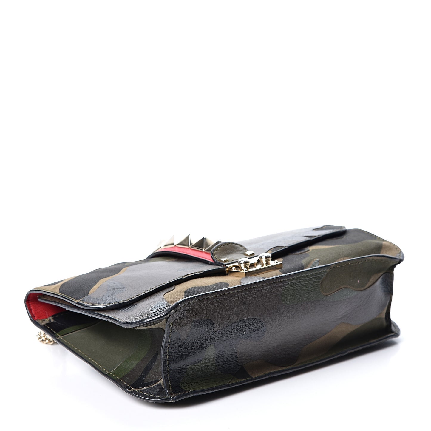 Nappa Canvas Camouflage Medium Glam Lock Rockstud Flap Verde
