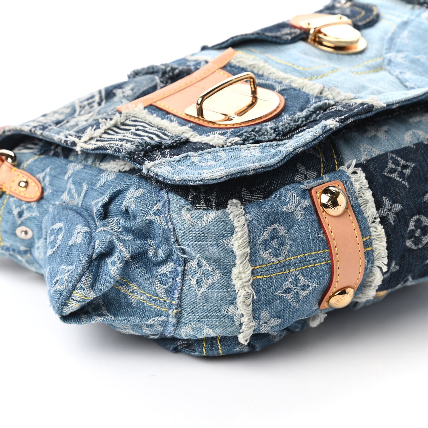 Denim Patchwork Posty Messenger Bag Blue