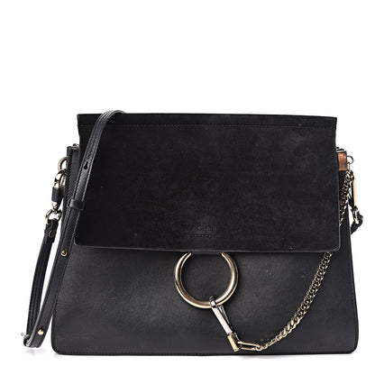 Chloe Suede Calfskin Medium Faye Shoulder Bag Black 1 of 14