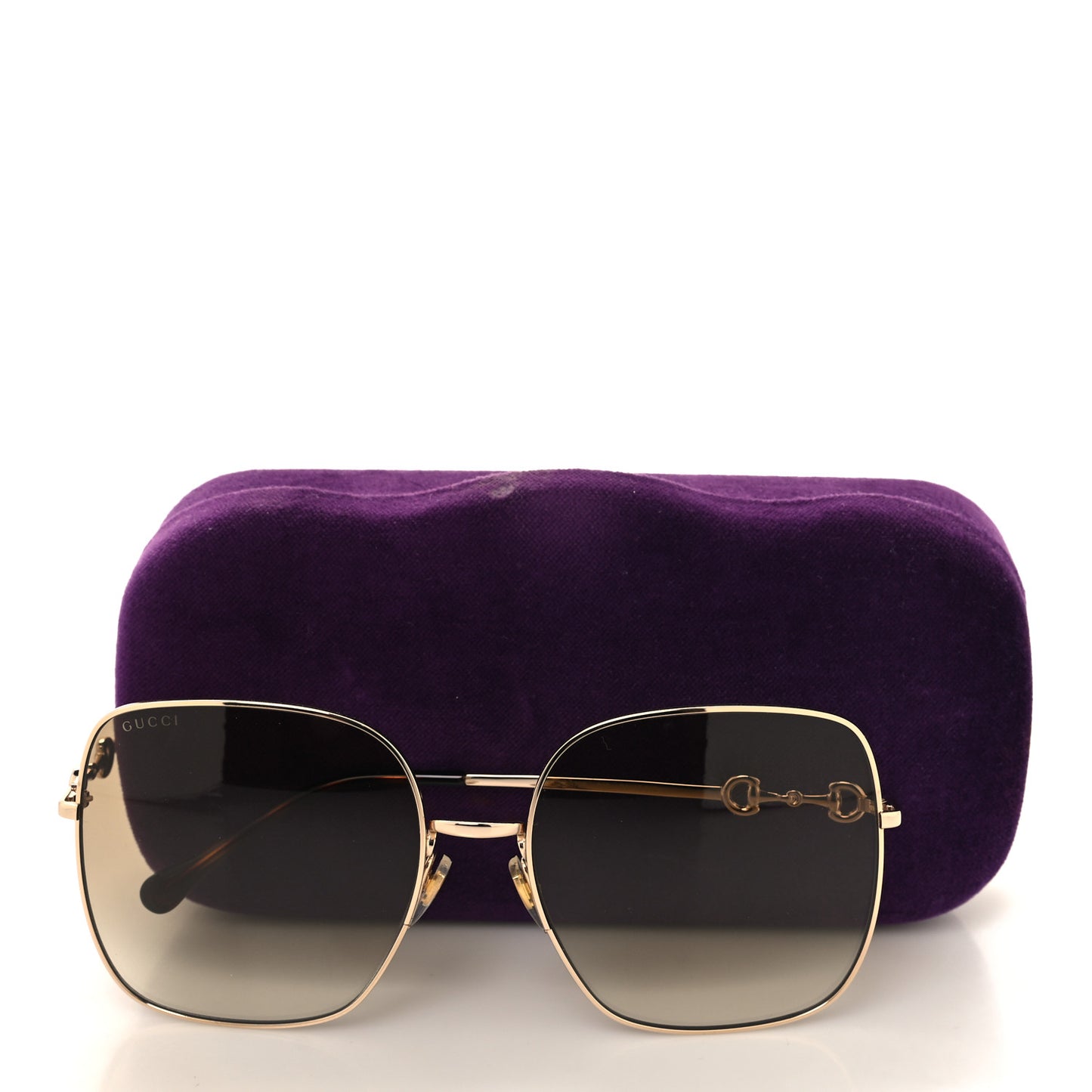 Metal Horsebit Square Frame Sunglasses GG0879S Gold