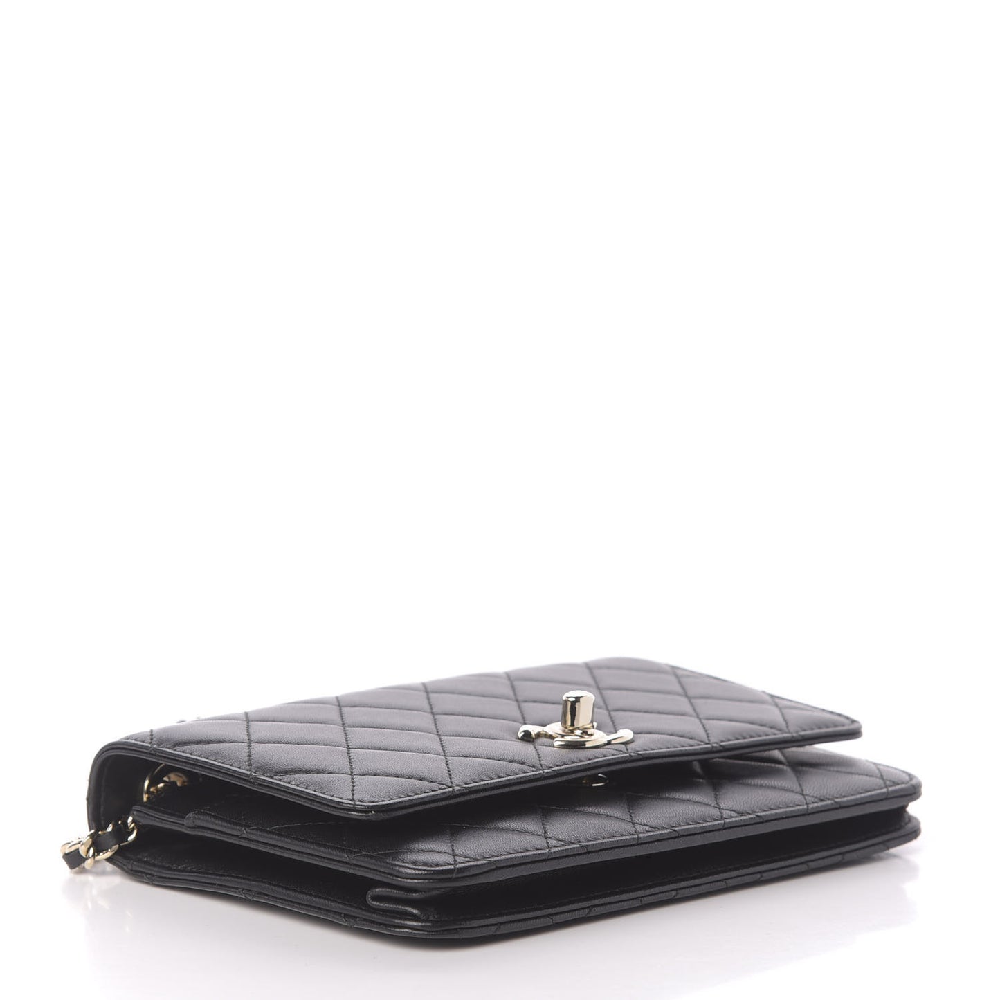 Lambskin Quilted Trendy CC Wallet On Chain WOC Black