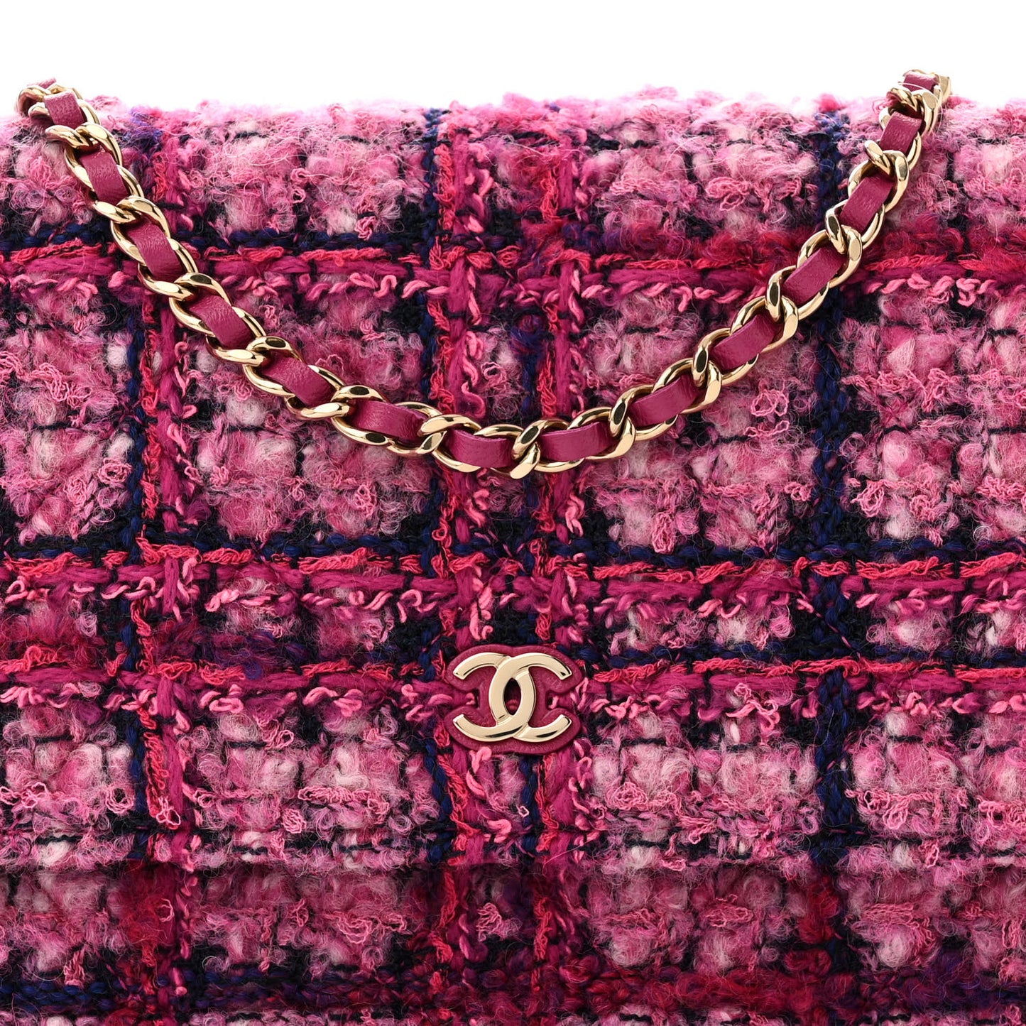 Tweed Quilted Wallet On Chain WOC Fuchsia Purple