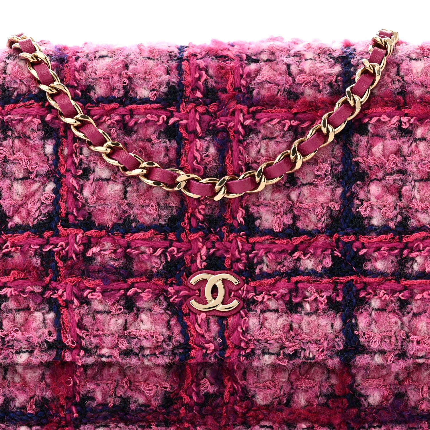 Chanel Tweed Quilted Wallet On Chain WOC Fuchsia Purple 9 of 12