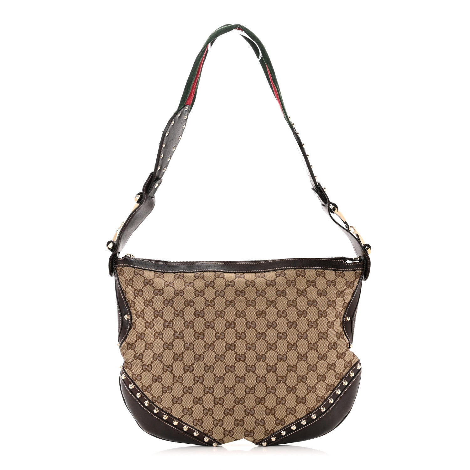 Gucci Monogram Web Studded Pelham Shoulder Bag Dark Brown 1 of 12