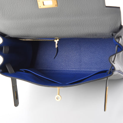 Hermes Taurillon Clemence Horseshoe Kelly Retourne 28 Bleu Glacier Bleu Electrique 13 of 34