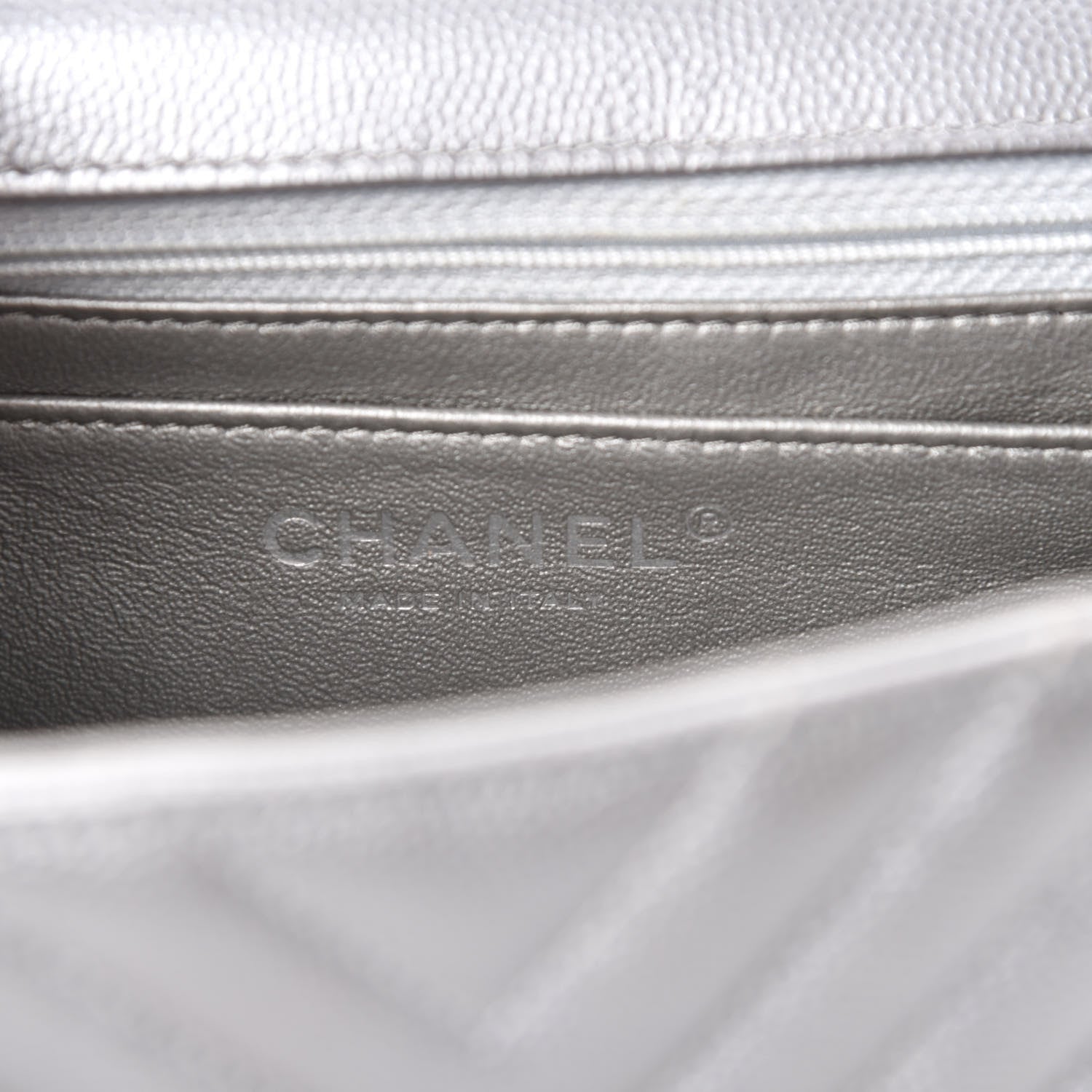 Chanel Metallic Caviar Chevron Quilted Mini Square Flap Silver 8 of 11