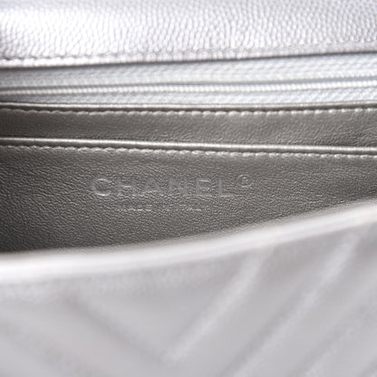 Chanel Metallic Caviar Chevron Quilted Mini Square Flap Silver 8 of 11