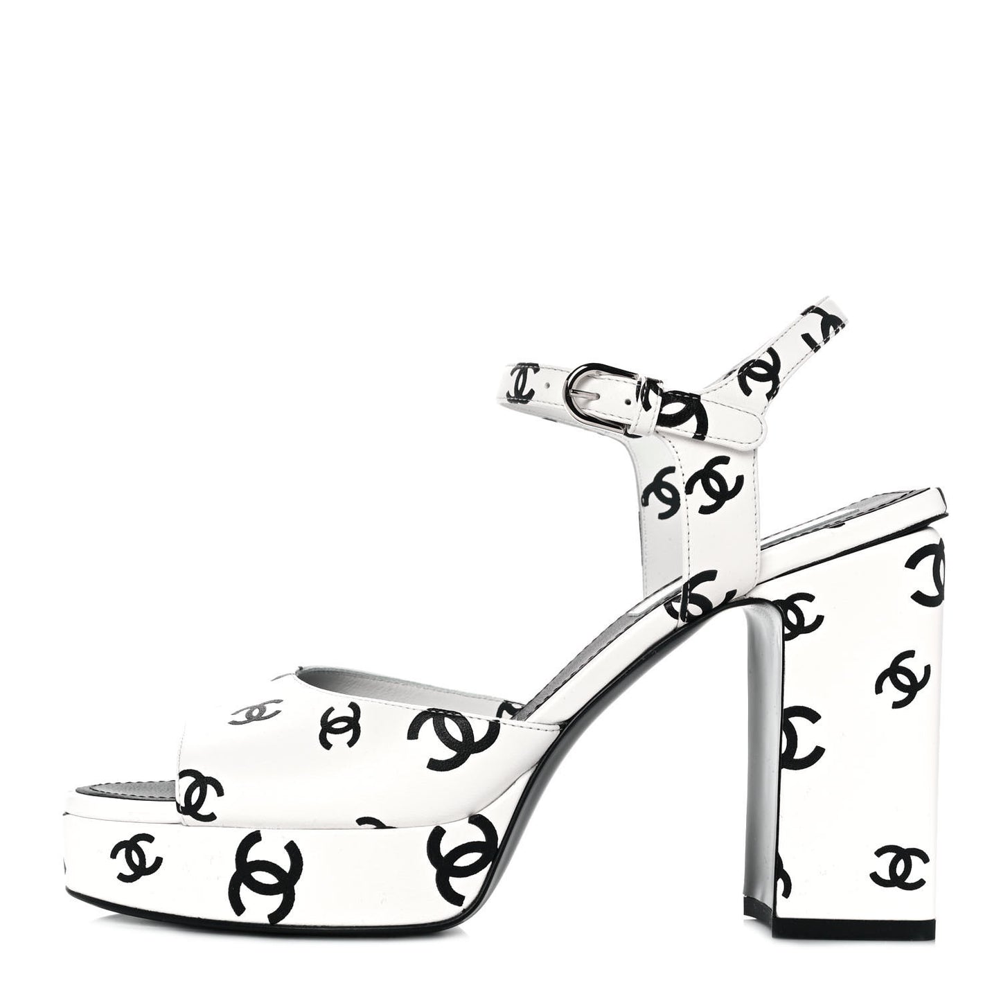 Printed Lambskin Coco Beach Platform Sandals 40 White Black